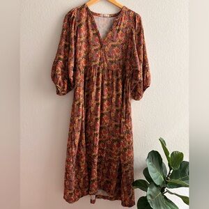 MARINE LAYER Lola Floral Print Midi Dress In Cheetah Medium